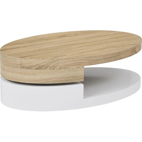 Tavolino con piano girevole MDF Naturale e Bianco VITALY (1/5)