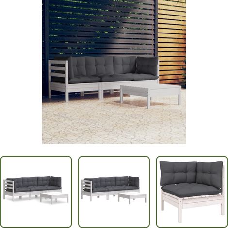 Kiefernholz -  4-tlg. Garten-Lounge-Set mit Anthrazit Kissen Kiefernholz (1/5)