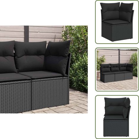The Living Store Canapé d'angle de jardin avec coussins noir résine tressée - Canapé De Jardin - Rotin PE - Mobilier Extérieur - Chaise Longue - Salon De Jardin (1/5)
