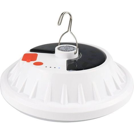 Wiederaufladbare LED-Solar-Campinglampe mit USB-Anschluss, Fernbedienung, 5 Modi, wasserdicht (IPX7)