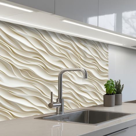 Kitchen Splashback Waves - White - Minimalist 80x60 cm (1/5)