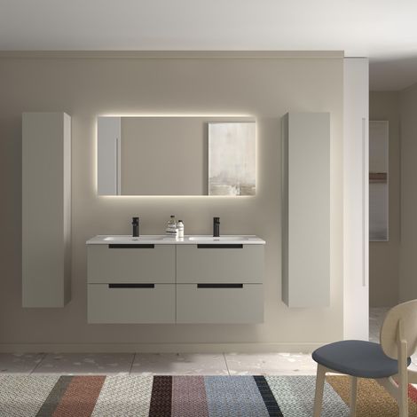 Mueble de Baño LENI 120cm Gris mate 4 cajones Lavabo 2 pozas Porcelana (1/5)