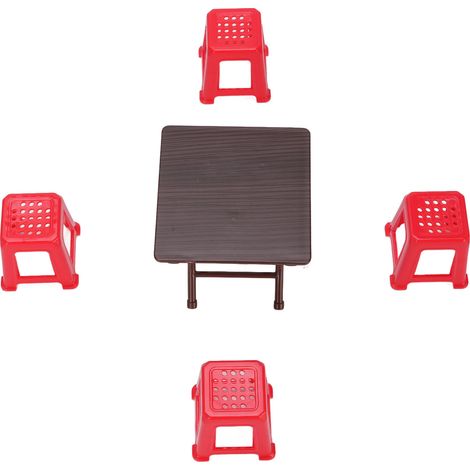 Accessoires pour maison de poupée à l'échelle 1:12, mobilier miniature pour maison de poupée : table, tabouret, table pliante, tabouret rouge (modèle réduit). (1/5)