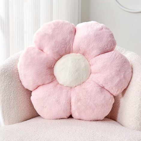 Oreiller décoratif en Forme de Fleur Rose avec Fausse Fourrure de Lapin - 40cm - Coussin de Sol en Peluche Douce pour Chambre à Coucher, Salon (1/3)