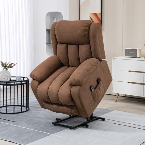 Sillón reclinable eléctrico con función de masaje y mando a distancia, tapizado en tela, 91x93x103cm, color marrón. (1/5)