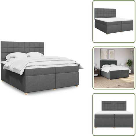 Sommier à lattes de lit avec matelas Gris foncé 200x200cm Tissu - Sommier À Lattes De Lit - Sommiers À Lattes De Lit - Lit - Meuble De Chambre À Coucher (1/5)