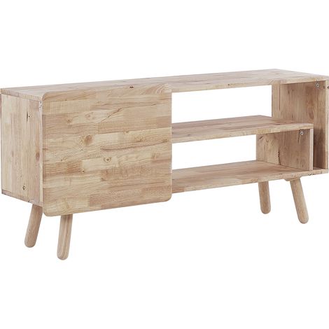 Mueble de TV de madera de caucho clara 1 puerta 2 estantes almacenaje retro escandinavo sala de estar Westfield