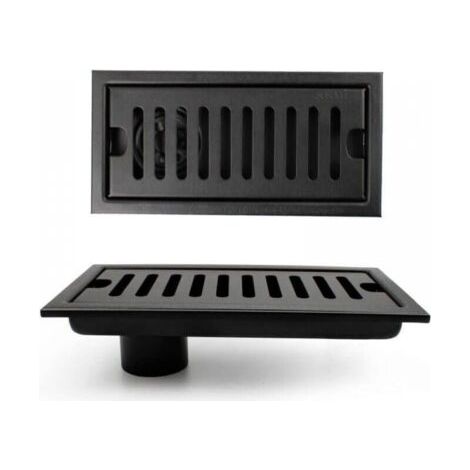 Grille Douche, 20 x 10 cm Siphon de Sol Rectangulaire, Caniveau de Douche, Noir Siphon de Sol avec Grille en Acier Inoxydable, Convient pour WC, Salle de Bain, Cuisine, Balcon (1/5)