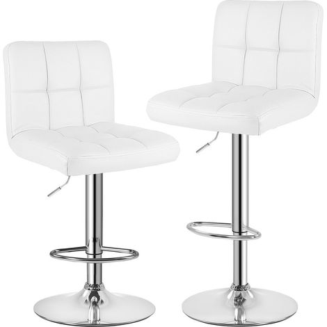 Lot de 2 Tabouret de bar - Rattantree Chaise de Bar - Rotatif sur 360° - Hauteur Réglable 20cm - avec Dossier et Repose-pieds - Blanc (1/5)