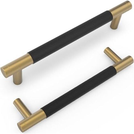 Lot de 10 poignées de 128 mm pour meubles de cuisine, noires et bronze champagne, moletées. Poignées de tiroir noires pour meubles. (1/5)