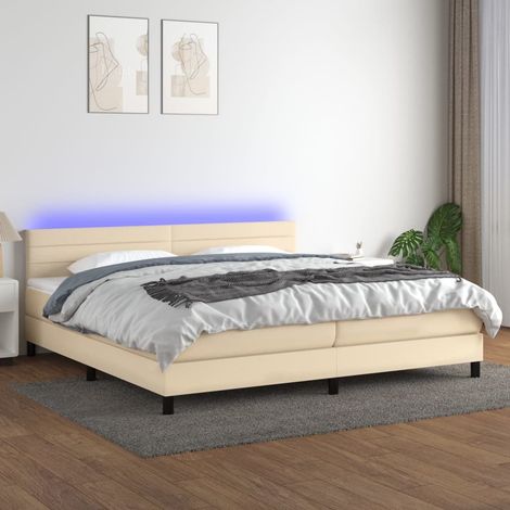 Sommier tapissier et matelas et LED  Lit adulte Contemporain Crème 200x200 cm Tissu 21779 (1/5)