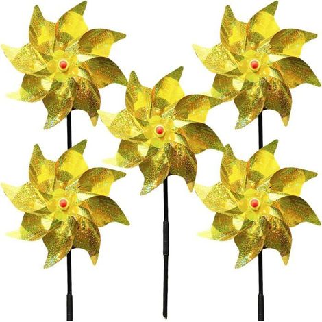 Lot de 5 éoliennes réfléchissantes anti-oiseaux – Jaunes, jardin extérieur – Effaroucheur visuel (1/5)
