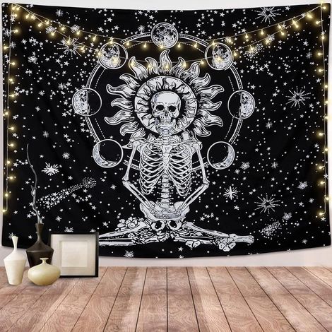 Wandbehang mit Totenkopf- und Skelettmotiv, dekorativer Wandteppich für Wohn- oder Schlafzimmer, gotisches Motiv, Größe XL (180 x 230 cm) (1/5)