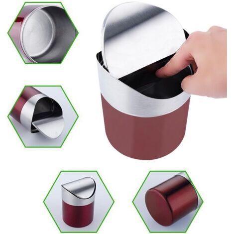 Mini poubelle de table en acier inoxydable avec couvercle basculant (rouge)- (1/4)