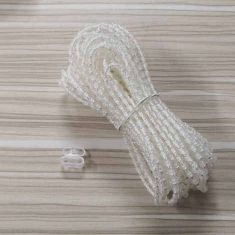 Store vénitien vertical transparent de 5 mètres avec attaches à billes, chaînette en plastique et fermeture éclair.