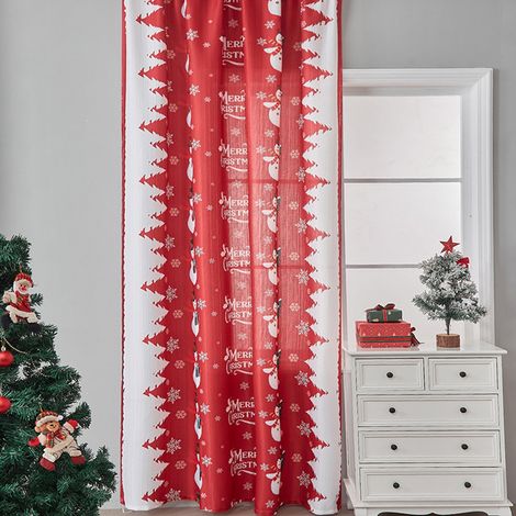Rideau De Noël - Motif Bonhomme De Neige - 140 x 100 cm - Polyester - Pour Salon Chambre Cuisine - 1 Pièce (1/5)