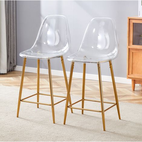 Lote de 2 taburetes de bar transparentes, estructura metálica dorada DESVIAE (1/5)