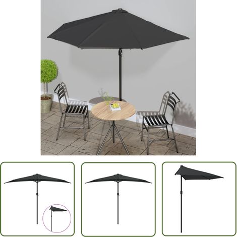 vidaXL Balcony Parasol with Aluminium Pole Black 300x155x223 cm Half
