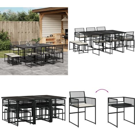 11-tlg. Garten-Essgruppe mit Kissen Schwarz Poly Rattan - Gartengeset - Gartenmöbelset - Esstisch - Outdoor Möbel - Terrassenmöbel - Home & Living (1/5)