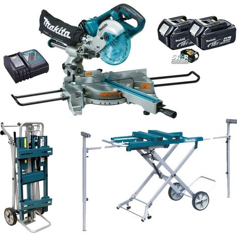 Makita DLS714NZ Slide Compound Mitre Saw 18v 36v + 2 x 4.0ah + DEAWST05 Stand (1/4)