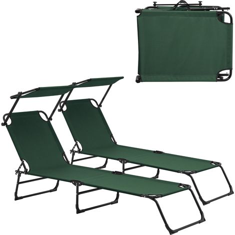Set 2 sdraio pieghevoli con tetto parasole relax in acciaio 190 cm verde scuro 030004514