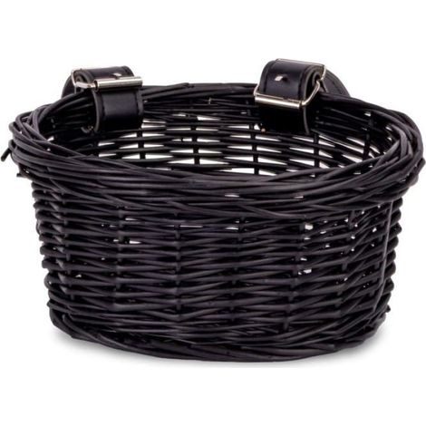 Panier Vélo Enfant - Osier Tressé - Sangles Cuir Réglables - Universel Pour Guidon Vélo Trottinette - Noir (1/5)