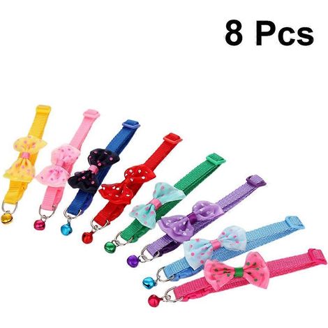 Collar ajustable con lazo y cascabeles para gatos, 8 unidades, colores surtidos. (1/5)