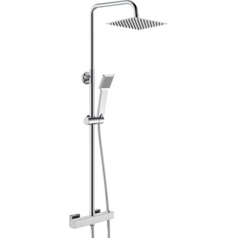 Thermostatic Shower Column Set for Bathroom, Thermostatic Shower Faucet, Square Head Shower, Chrome, Adjustable Height 715mm-1205mm (1/5)