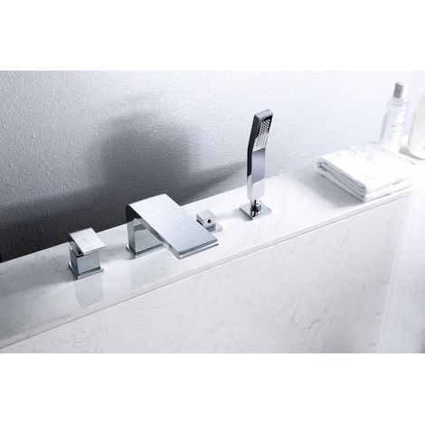 BERNSTEIN - Ensemble Robinet mélangeur Chrome Baignoire 4 trous en Cascade, Ensemble Pommeau Douchette Bain - 6080