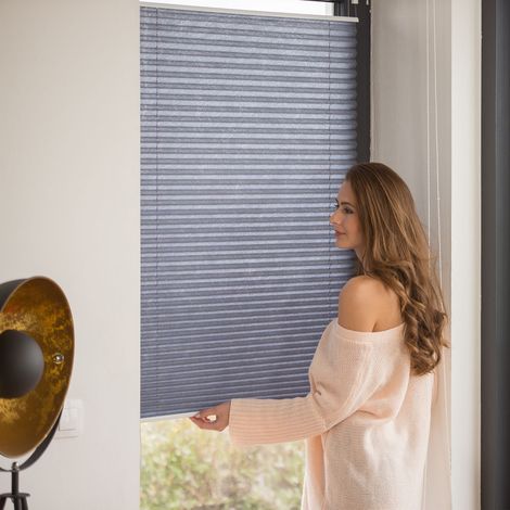 Translucent grey pleated blinds - no drill polyester