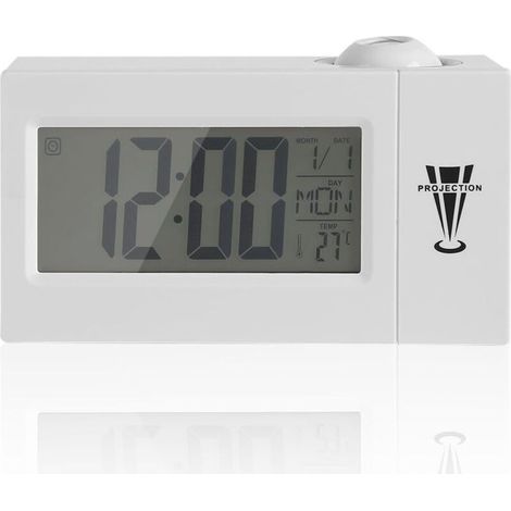 Radio-réveil numérique avec projecteur, intensité variable, mise en veille programmable et affichage de la température intérieure, du jour et de la date (1/5)