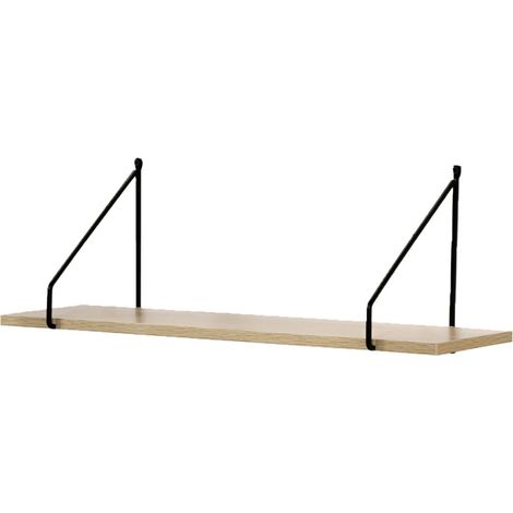 Calicosy – Étagère murale 60 cm en panneaux de particules décor bois – Supports métal noir – Charge max 2 kg – Installation facile