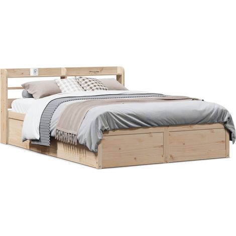 Bed Frame with Headboard 150x200 cm King Size Solid Wood Pine vidaXL (1/5)