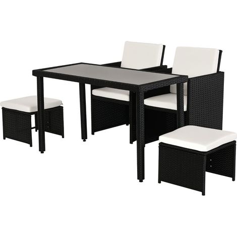 Ensemble repas et salon de jardin 11 pièces en rotin synthétique avec coussins, mobilier extérieur résistant, couleur noire (1/5)