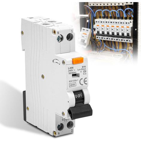 Disjoncteur FI 16 A, RCBO B16A 30 mA, type A, 240 V, 1P+N, courbe B (1/5)