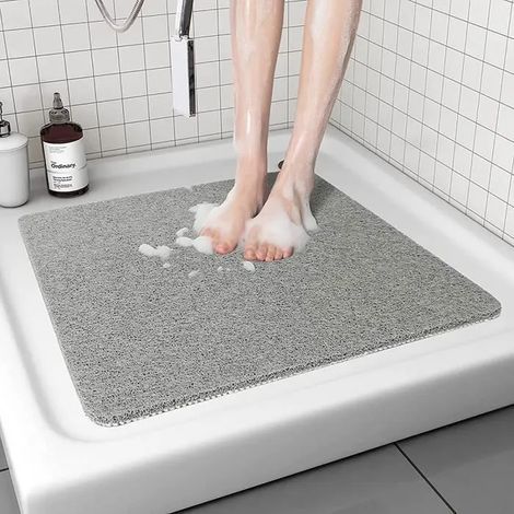 Tapis de douche carré antidérapant 60 x 60 cm – Gris, séchage rapide, avec trous de drainage anti-moisissures (1/4)