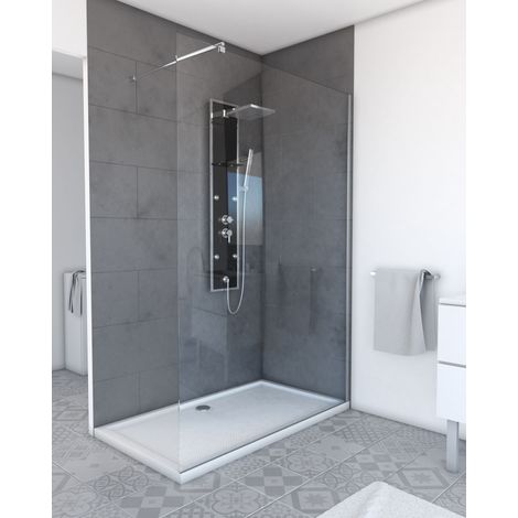 paroi de douche 140x200cm - verre trempé transparent 8mm - profilé chrome - freedom 2 chromed