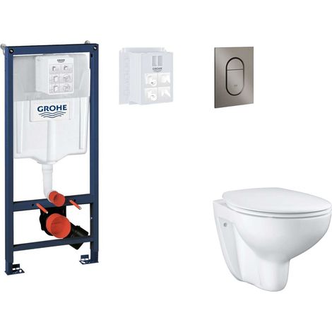 Grohe Rapid SL - Set con modulo d'installazione per WC a parete, copriwater WC SoftClose, placca di comando Arena Cosmopolitan S, Hard Graphite spazzolato SANI11BB5115 (1/5)