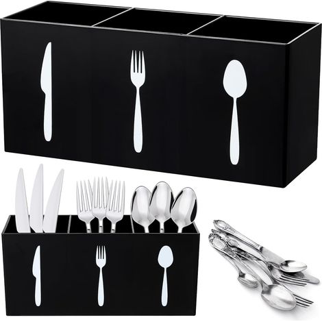 Besteckaufbewahrungsbox aus Acryl, silberner Besteckhalter, Messer-, Löffel- und Gabelhalter für die Arbeitsplatte, 3-teilige Küchenbesteckaufbewahrungsbox, geeignet für Schränke, im Wohnbereich und i