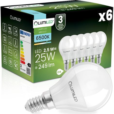 6x LED-Lampe E14 Kugel P45 2,5W = 25W 249lm 6500K Kaltweiß 180° LUMILED