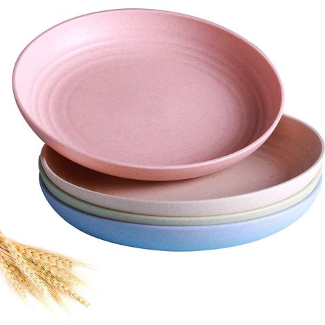 Lot de 4 Assiettes en paille de blé, Légères et incassables, Compatibles micro-ondes et lave-vaisselle, Pour maison et extérieur (1/5)