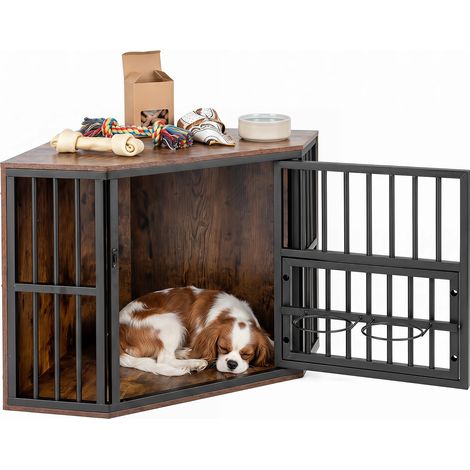 Cage pour Chien d’Angle 2 en 1, 90 x 55 x 60 cm Niche de Chien Intérieur avec 2 Portes à Loquets, Cage Anti-morsure pour Animaux de Compagnie (1/5)