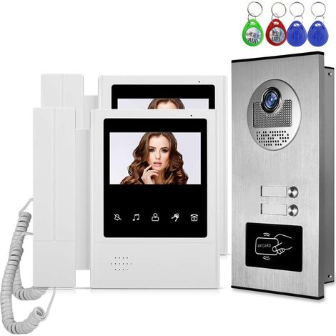 Caméra RFID de 4,3 '' interphone vidéo Couleur + 2 moniteurs pour 2 Appartements/familles, 700TVL, Déverrouillage des clés RFID, Vision Nocturne (1/5)