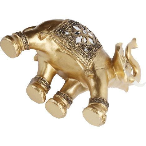 Statuette Éléphant Doré Sculpture Décorative pour Maison Bureau Bar Cadeau Artisanal