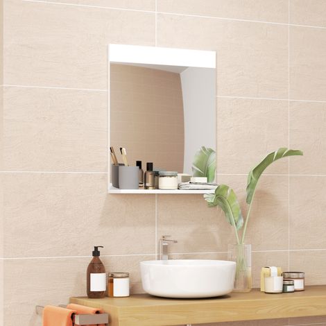 Badezimmerspiegel, Wandspiegel mit Ablagefläche für Wohn- oder Schlafzimmer, 50 x 12 x 60 cm, weiß