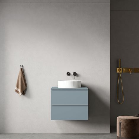 Mobile bagno sospeso 60 cm Bianco Opaco per Lavabo d'appoggio Senza Specchio - Fiji Paint Top (1/4)