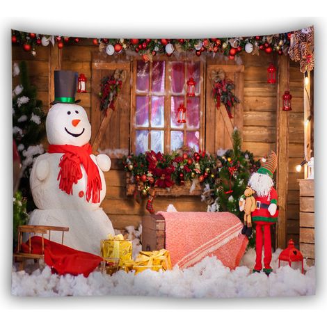 Altro sfondo per decorazioni murali, sfondo per feste in famiglia, sfondo invernale, albero innevato, Babbo Natale, pavimento in legno, sfondo per studio fotografico 200x150cm B