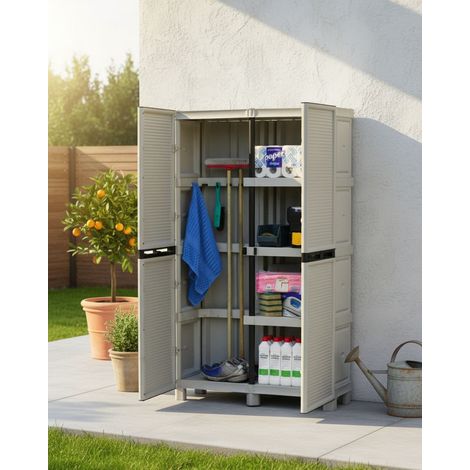 Dmora Armario exterior o interior, 2 puertas y 3 estantes de polipropileno, 100% Made in Italy, 100x39h172 cm, color gris claro, con embalaje reforzado (1/4)