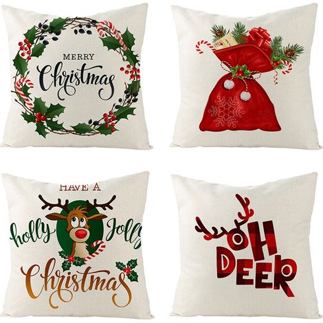 Housse de coussin aux fruits rouges, élan de noël, 18x18 pouces, housse de coussin de vacances d'hiver, décoration pour canapé, ensemble de 4 YMYNY (1/5)