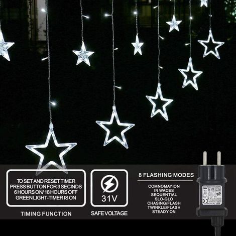 LED guirlandes lumineuses 12 étoiles, rideau lumineux lumières de Noël rideau étoilé 138 LED 8 modes pour intérieur extérieur extérieur décoration de balcon de jardin de mariage de fête de Noël (blanc